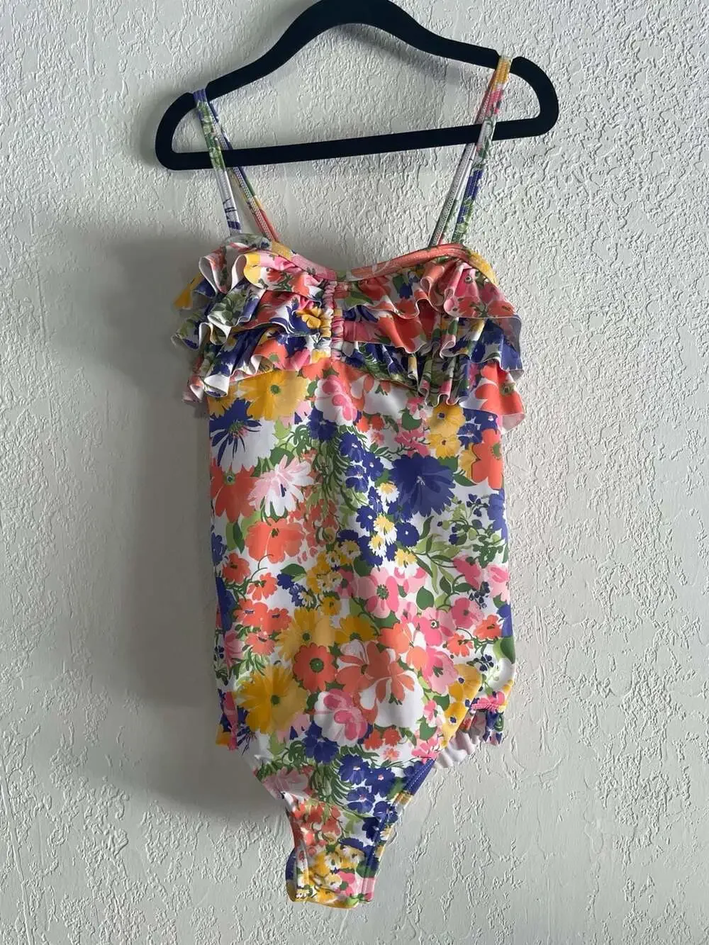 Janie and Jack Girls Floral Print Tiered Ruffle One-Piece Swimsuit Size 10